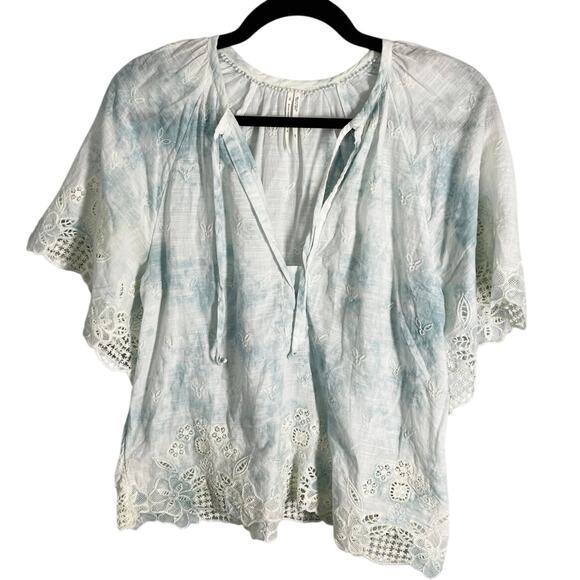 Anthropologie, Size XS, Light Blue & White Tie-Dye Embroidered Boho Blouse, Airy - Picture 1 of 7